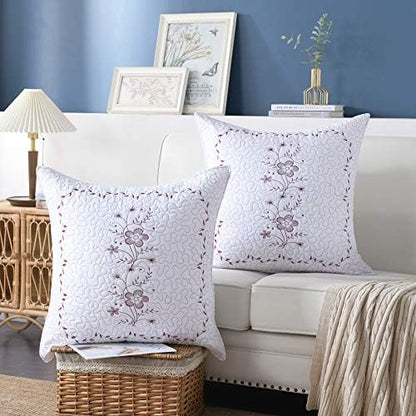  MarCielo 2 Pack Throw Pillow Covers Euro Sham Covers Pillow Shams Pillow Cover Embroidery (Standard, White/Lavender)