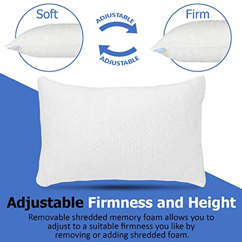  2 Pack King Size Bamboo Pillow, Memory Foam Pillows For Sleeping, Adjustable Bamboo Pillow Set For Back, Stomach, Side Sleeper - Washable And Removable Case King (Pack Of 2)