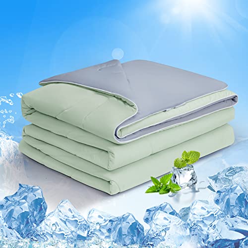  EASELAND Cooling Comforter King, Cold Touch Fabric Absorbs Body Heat, Double-Sided Cool Design Soft Fluffy Cooling Blanket For Night Sweats Hot Sleeper (Green, King(108"x90"))