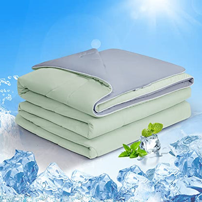  EASELAND Cooling Comforter King, Cold Touch Fabric Absorbs Body Heat, Double-Sided Cool Design Soft Fluffy Cooling Blanket For Night Sweats Hot Sleeper (Green, King(108"x90"))