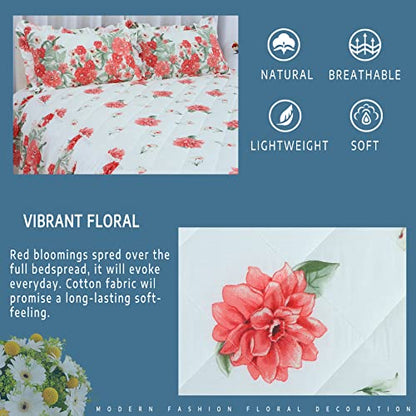  100% Cotton High 3-Pieces Ruffle Bed Skirt Queen Size Red Floral Quilted Bedspread Set With 2 Pillow Shams 20″Deep Dust Ruffle Drop 3-Side Dust Ruffle Drape Fitted Sheet For Bed Cover(White, Queen)