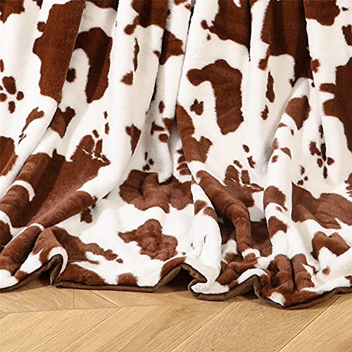  Cow Print Blanket For Sofa Couch Double Sided Flannel Animal Design Brown Throw Blanket (Brown, 51''x63'')