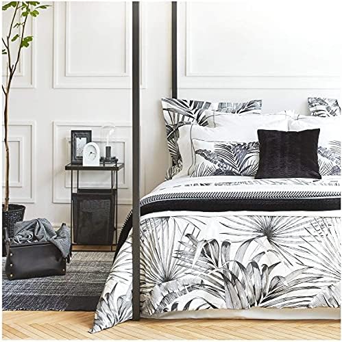  Eikei Palm Leaves Duvet Cover And Pillowcases Set Tropical Exotic Island Flowers Trees Branches Paradise Birds Bedding Jungle Plants Modern Botanical Print Long Staple Cotton (Pine Green, King)