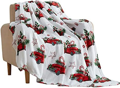  Christmas Holiday Throw Blanket: Country Rustic Red Truck With Tree Design, Picking Out The Tree