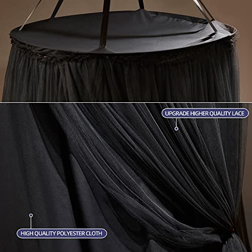  Padiouxs Luxurious Canopy Bed Curtains For Girls, Adults,Children Double Layers Princess Bed Canopy- Round Dome Lace Princess Mosquito Bedding Net For Twin Full Queen King Size(Black)