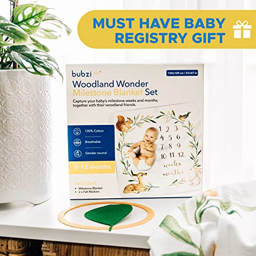  Baby Monthly Milestone Blanket Woodland - Baby Girl Gifts & Baby Boy Gifts - Watch Me Grow Woodland Nursery Décor - European Design - Gender Neutral For Newborn Girl & Boy