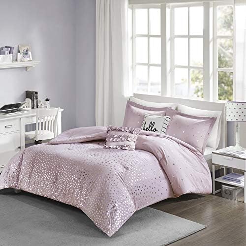  Intelligent Design Zoey Triangle Metallic Print, Cozy Comforter Set All Season Bedding Set, Matching Sham, Decorative Pillow, Twin/Twin XL, Blush/Rosegold 4 Piece