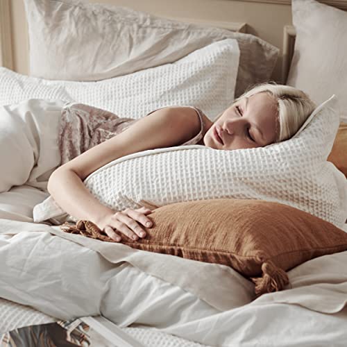  Bedsure Cotton Duvet Cover Queen - 100% Cotton Waffle Weave Coconut White Duvet Cover Queen Size, Soft And Breathable Queen Duvet Cover Set For All Season (Queen, 90"x90")