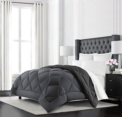  Beckham Hotel Collection Goose Down Alternative Reversible Comforter - All Season - Premium Quality Luxury Comforter - King/Cal King - Grey/Black