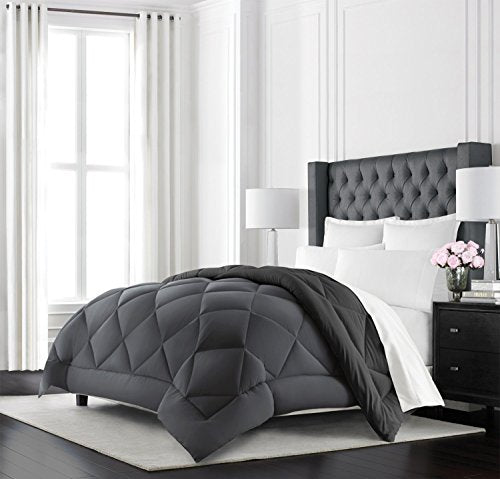  Beckham Hotel Collection Goose Down Alternative Reversible Comforter - All Season - Premium Quality Luxury Comforter - King/Cal King - Grey/Black