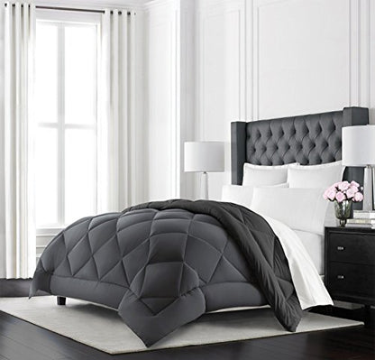  Beckham Hotel Collection Goose Down Alternative Reversible Comforter - All Season - Premium Quality Luxury Comforter - King/Cal King - Grey/Black