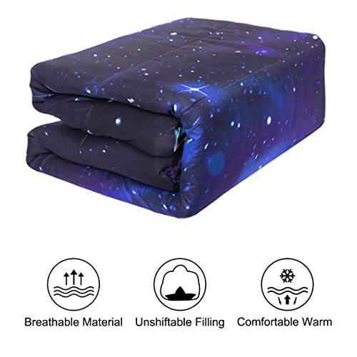  Twin Comforter Set Galaxies Purple Color - 3D Outer Space Themed Bedding - All Season Down Alternative Quilted Duvet - Reversible Design- Includes 1 Comforter And 1 Pillowcase