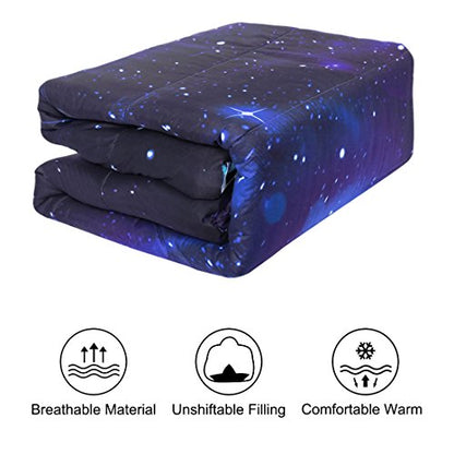  Twin Comforter Set Galaxies Purple Color - 3D Outer Space Themed Bedding - All Season Down Alternative Quilted Duvet - Reversible Design- Includes 1 Comforter And 1 Pillowcase