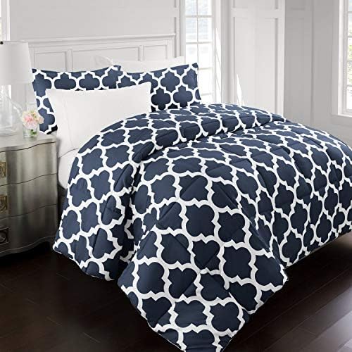 Sleep Restoration Luxury Goose Down Alternative Reversible Quatrefoil Comforter - Premium All Season Duvet - King/Cal King - Gray
