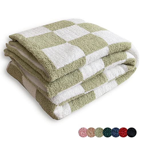  Ltra-Soft Checkered Blanket Microfiber Sage Green Checkerboard Blanket Reversible, Plaid Cozy Fuzzy Chessboard Throw Blanket Plush For Bed Couch Sofa (Sage Green, 51"x63")