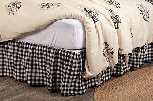  Vintage Check Black King Bed Skirt, 16" Drop, Modern Farmhouse Bedding, Checked Gingham Dust Ruffle