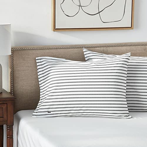  Lacoste 100% Cotton Percale Pillowcase Pair, Graphic Stripe Print, Dark Grey, Standard