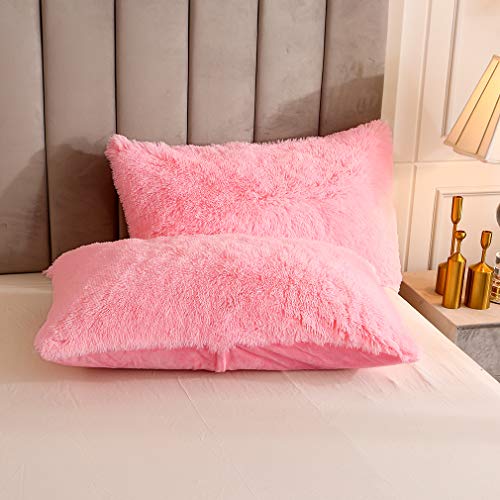  Faux Fur Velvet Fluffy Bedding Duvet Cover Set Down Comforter Quilt Cover With Pillow Shams, Ultra Soft Warm And Durable (Twin, Pink)