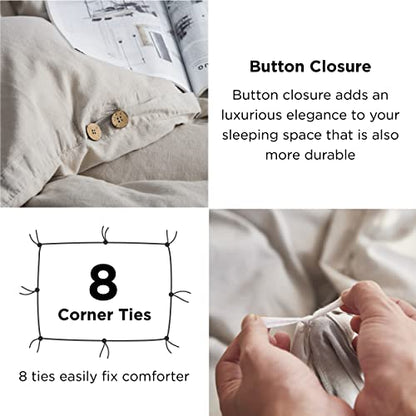 Bedsure Linen Duvet Cover Queen - Linen Cotton Blend Duvet Cover Set, Linen Color, 3 Pieces, 1 Duvet Cover 90x90 Inches And 2 Pillowcases, Comforter Sold Separately