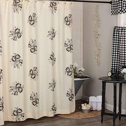  Lydia Black Floral Queen Bed Skirt, 16" Drop, Vintage Farmhouse Boho Style Flower Print Bedding, Cream & Black Dust Ruffle