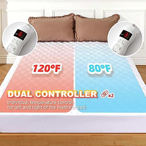  Heated Mattress Pad King Size Adjustable Zone Heating With 8 Heat Settings Controller Quilted Electric Mattress Pad Fit Up To 21 Inch