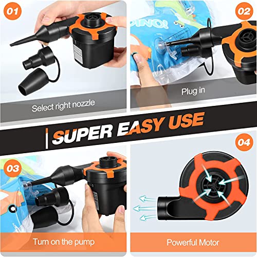  EMIERAI Electric Air Pump For Inflatables - Portable Quick-Fill Air Mattress Pump With 3 Nozzles | Inflator/Deflator Pumps For Camping, Inflatable Cushions, Boats, Swimming Ring, 12V DC/110V AC