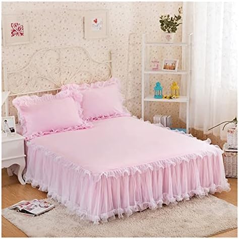  Walnut Pink Lace Lotus Leaf Lace Bed Skirts Color Bedspread Cover Non-Slip Sheets Without Pillowcase (Color : A, Size : Pillowcase 2pcs Code)