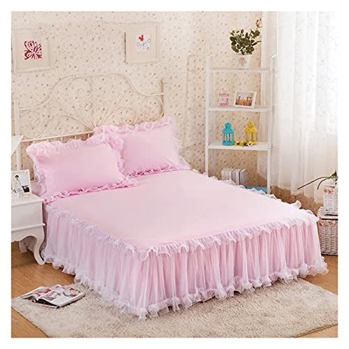  Walnut Pink Lace Lotus Leaf Lace Bed Skirts Color Bedspread Cover Non-Slip Sheets Without Pillowcase (Color : A, Size : Pillowcase 2pcs Code)