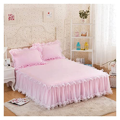  Walnut Pink Lace Lotus Leaf Lace Bed Skirts Color Bedspread Cover Non-Slip Sheets Without Pillowcase (Color : A, Size : Pillowcase 2pcs Code)