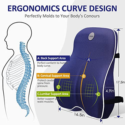  Villsure Lumbar Support Pillow Back Cushion For Office Chair,Car,Computer,Recliner Memory Foam Ergonomic Orthopedic Backrest Back Support For Back Pain Relief,3D Mesh Cover Double Adjustable Straps