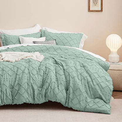  Bedsure Boho Comforter Set Queen - White Tufted Shabby Chic Bedding Comforter Set For All Seasons, 3 Pieces Western Comforter Farmhouse Modern Embroidery Bed Set For Women Men Girls