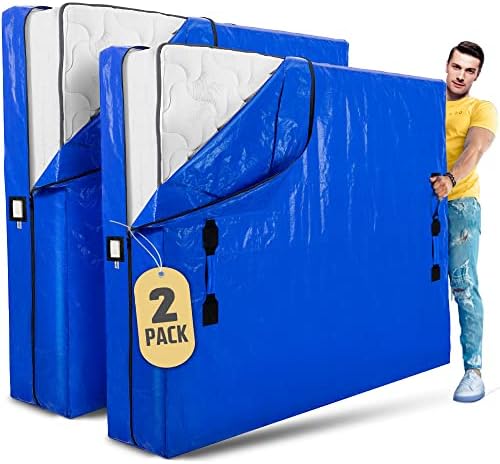  Mattress Bags For Moving With 8 Handles Queen - 2 PACK Extra-Thick Mattress Bag For Moving - Reusable Mattress Storage Bag - Zippered Mattress Cover For Moving, Moving Mattress Bag Protector