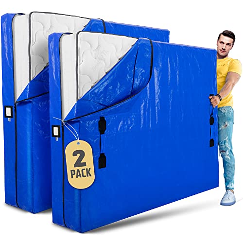  Mattress Bags For Moving With 8 Handles Queen - 2 PACK Extra-Thick Mattress Bag For Moving - Reusable Mattress Storage Bag - Zippered Mattress Cover For Moving, Moving Mattress Bag Protector