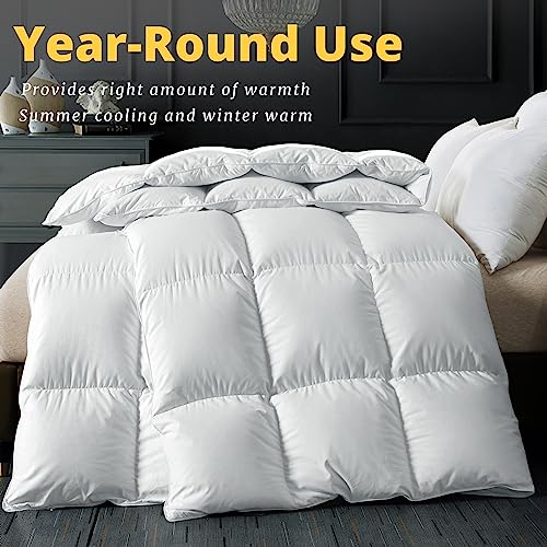  ELNIDO QUEEN Feather Down Comforter King Size - White Down Duvet Insert - Luxurious Fluffy Hotel Style Bedding Comforter - 100% Cotton Cover All Season Medium Warmth - King Size (106x90 Inch)