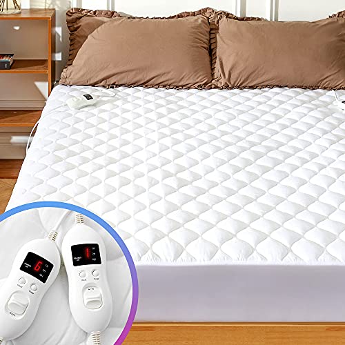 Heated Mattress Pad King Size Adjustable Zone Heating With 8 Heat Settings Controller Quilted Electric Mattress Pad Fit Up To 21 Inch