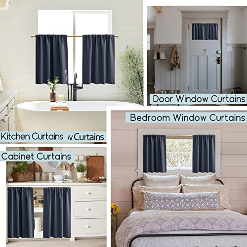 Navy Blue 36 Inch Length Cafe Curtains,2 Panels Blackout Window Treatment Tiers Thermal Rod Pocket Short Loft Bed Boys Bunk Bed Curtains,Dark Blue