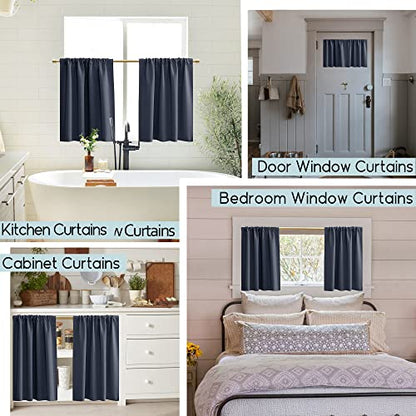  Navy Blue 36 Inch Length Cafe Curtains,2 Panels Blackout Window Treatment Tiers Thermal Rod Pocket Short Loft Bed Boys Bunk Bed Curtains,Dark Blue