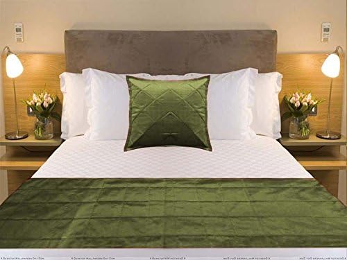  Quilted Bed Runner - Olive Green Bed Scarf Long Side Runner Throw King/Queen/Twin Size With Decorative Cushion Cover Polyester 20" Wide X 102" Long (50 Cm X 300 Cm)