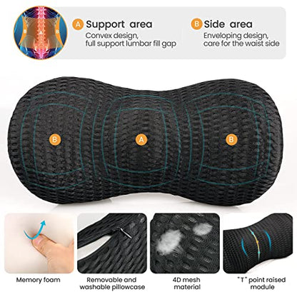  Lumbar Support Pillow, Agokud Back Pillow For Office Chair And Car Seat, Memory Foam Back Support Pillow For Lower Back Pain Relief, Adjustable Lumbar Pillow For Sleeping, Rest