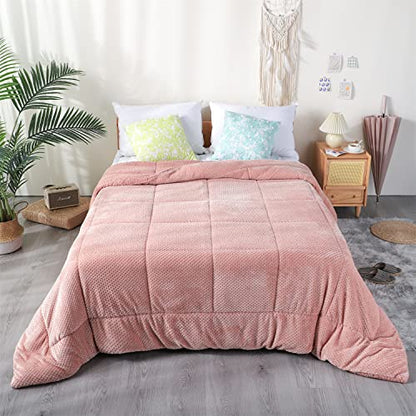  Luxurious Flannel Fleece Comforter With Plush Sherpa Back- Twin Size Bedding Coverlet-Textured Faux Fur Blanket-Machine Washable-Winter Warmth(68X90”, Rose), Twin/Twin XL