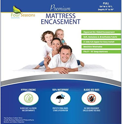  Mattress Protector Twin Size - Zippered Waterproof Mattress Cover - Hypoallergenic Dust Allergen Proof Encasement - Deep Pocket Cotton Terry Top White