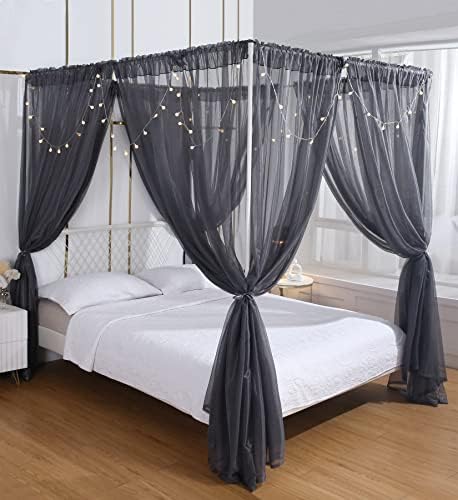  Princess Canopy Bed Curtains Bed Canopy Curtains With Lights For Queen Size Bed Drapes,8 Panels Canopies With 2 Lights,Room Décor (Full/Queen, White)