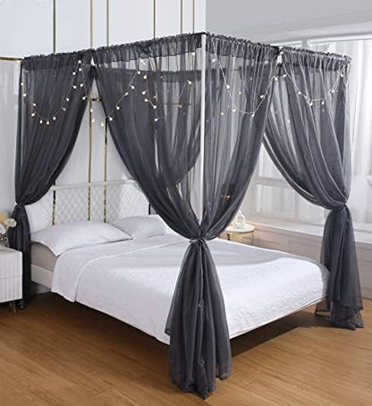  Princess Canopy Bed Curtains Bed Canopy Curtains With Lights For Queen Size Bed Drapes,8 Panels Canopies With 2 Lights,Room Décor (Full/Queen, White)