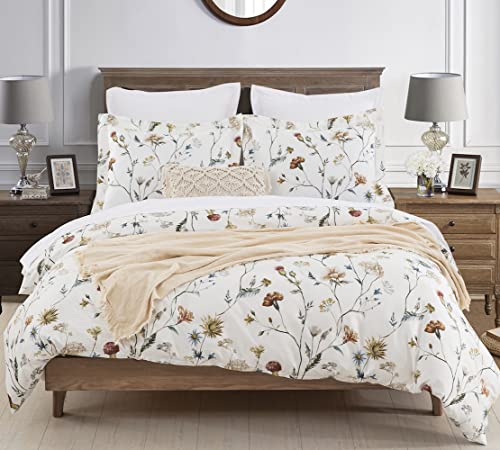  DAUAOTO Duvet Cover Queen Size Set - 90"X90" Duvet Cover + 2 Shams, Cotton Bedding Set Multiple Color Floral Garden Pattern