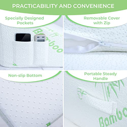  COOLBEBE Wedge Pillow 12" Bed Triangle Wedge Pillow With Memory Foam Top|Reduce Neck & Back Pain, Acid Reflux, After Surgery|Ideal For Reading, Rest, Elevation