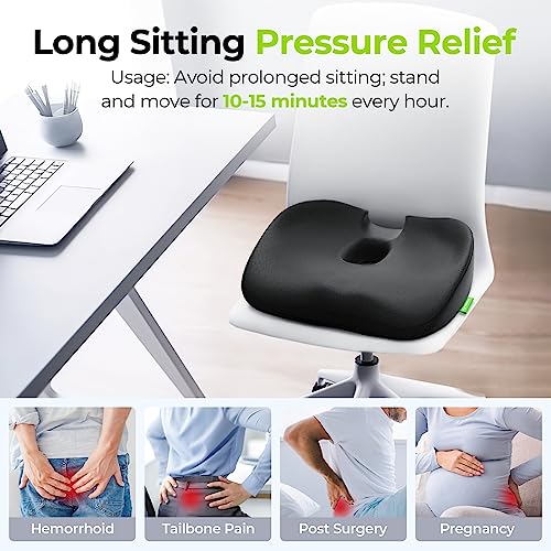  AUVON Innovation Donut Pillow For Hemorrhoids With Scientific Center Hole & U-Shaped Cutout, Orthopedic Pain Relief For Tailbone, Coccyx, Prostate, Postpartum Pregnancy & After Surgery Sitting Relief