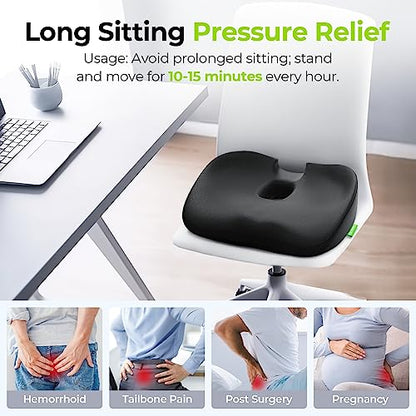  AUVON Innovation Donut Pillow For Hemorrhoids With Scientific Center Hole & U-Shaped Cutout, Orthopedic Pain Relief For Tailbone, Coccyx, Prostate, Postpartum Pregnancy & After Surgery Sitting Relief