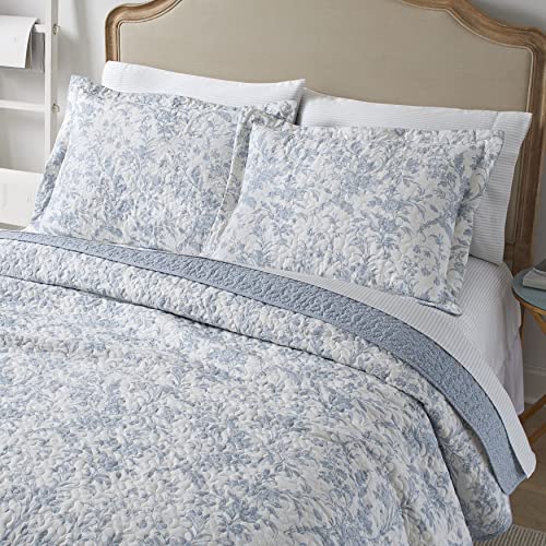 Laura Ashley Home - Amberley Collection - Quilt Set - 100% Cotton, Breathable & Lightweight, Reversible Bedding, Pre-Washed For Added Softness, Queen, Spa Blue , 1 Count (Pack Of 1)