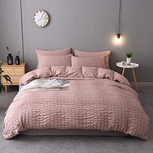  3 Pieces Textured Duvet Cover White Set With Zipper Closure,100% Washed Microfiber Seersucker Fabric,Luxury Hotel Quality Bedding-King Size(1 Duvet Cover 2 Pillowcases)
