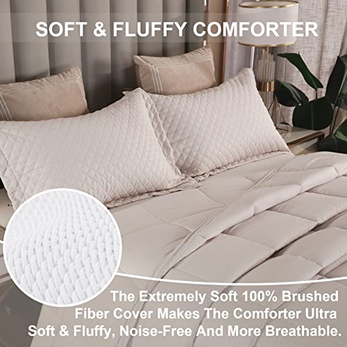  SOULOOOE 128x120 Oversized King Plus Comforter Extra Large King Size Quilts 3 Pieces Lightweight Reversible Down Alternative Cooling Summer Comforter For All Season With 8 Corner Tabs Beige